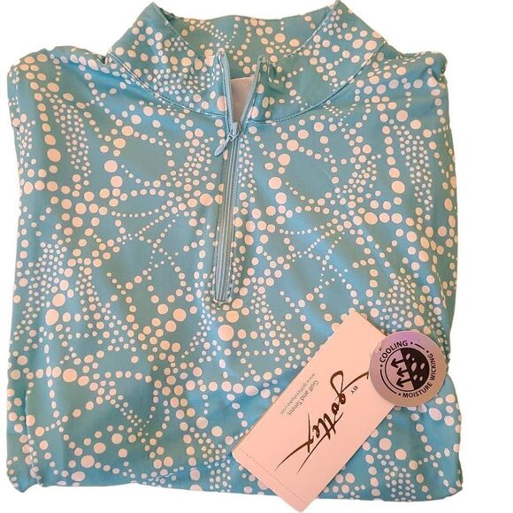 X By GOTTEX Womens Polkadot Pullover Activewear Top Aqua White Size Large NWT - Picture 2 of 13